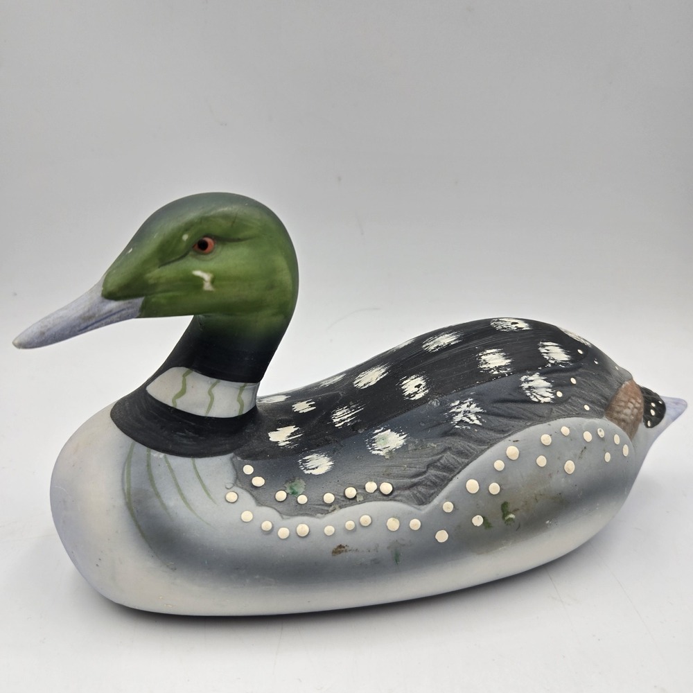VTG flambro Common Loon Duck Decoy Figurine Fine Porcelain Hand Painted Cottagec